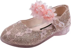 Baby Girl Dress Shoes Girls Baby Princess Shoes Rhinestone Flower Sandals Dancing Shoes Infant Pearl (Pink, 3 Years)