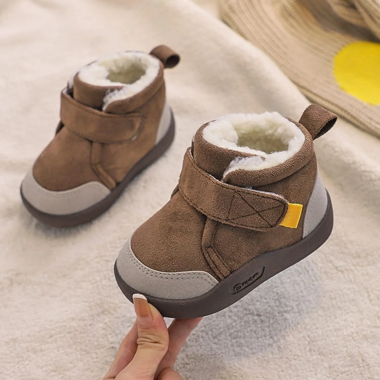 Baby Shoes Toddler Boots Soft Bottom Toddler Shoes Plus Velvet Thick Non Slip Large Cotton Shoes Baby Girl Snow Boots (Coffee, 3.5-4 Years Toddler)