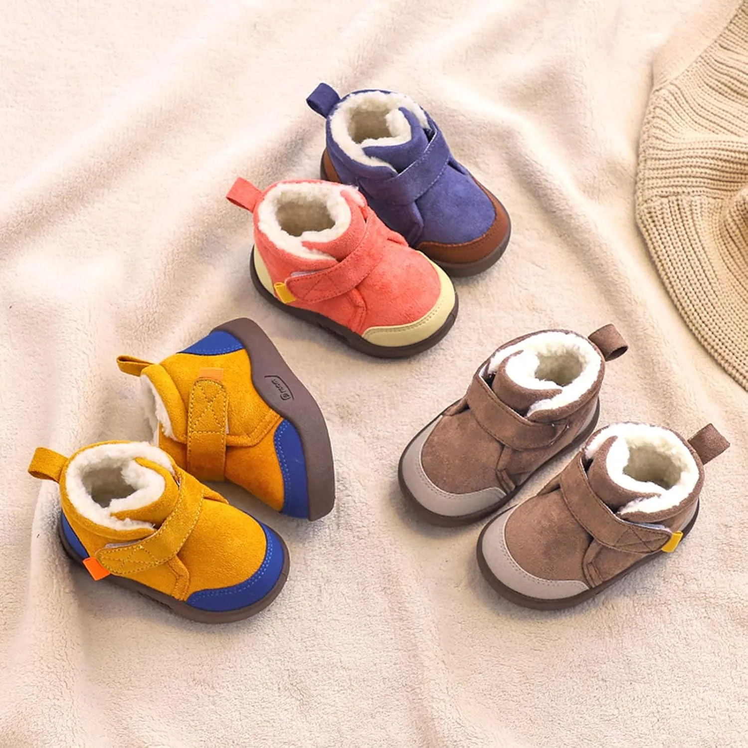 Baby Shoes Toddler Boots Soft Bottom Toddler Shoes Plus Velvet Thick Non Slip Large Cotton Shoes Baby Girl Snow Boots (Coffee, 3.5-4 Years Toddler)