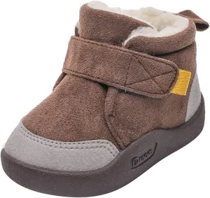 Baby Shoes Toddler Boots Soft Bottom Toddler Shoes Plus Velvet Thick Non Slip Large Cotton Shoes Baby Girl Snow Boots (Coffee, 3.5-4 Years Toddler)