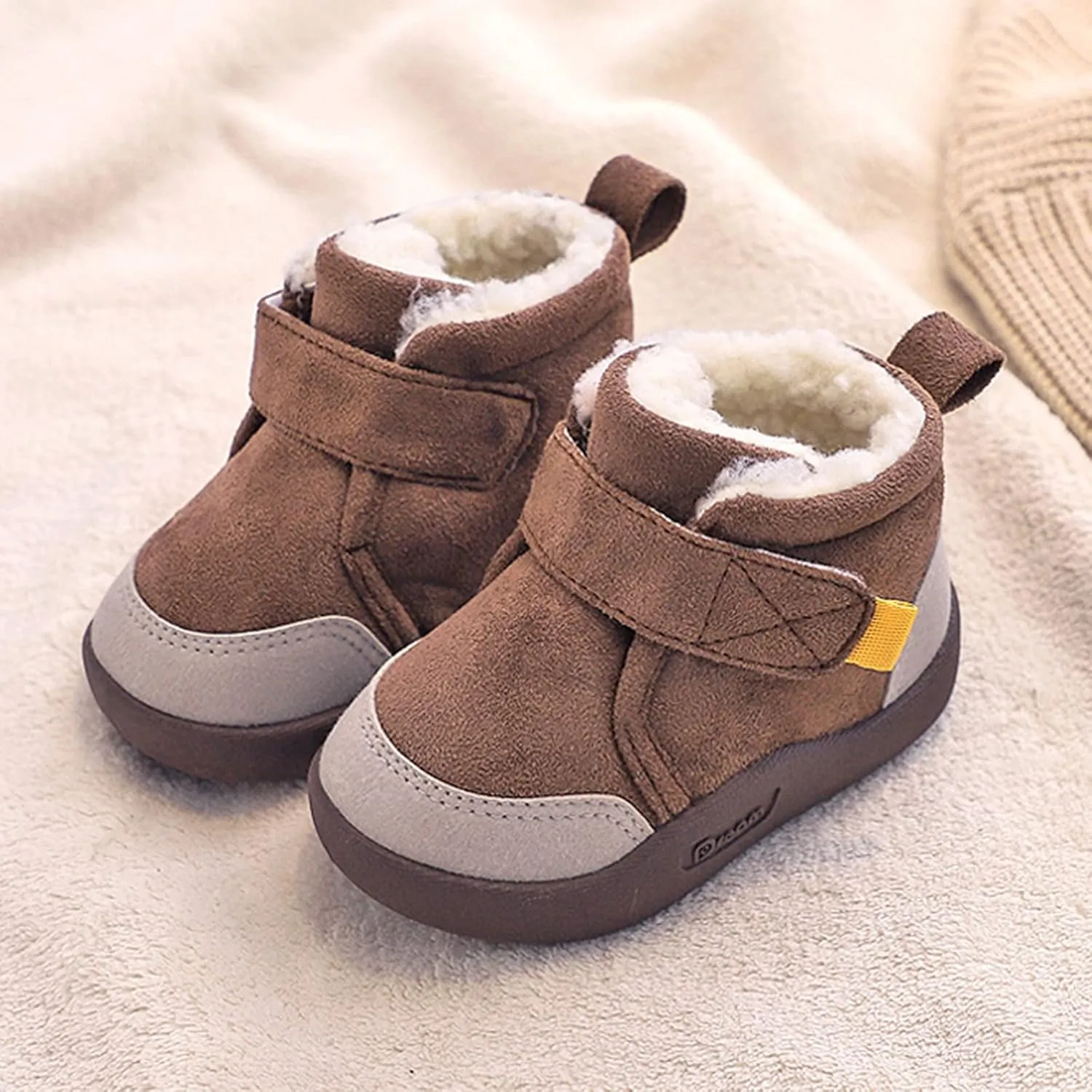 Baby Shoes Toddler Boots Soft Bottom Toddler Shoes Plus Velvet Thick Non Slip Large Cotton Shoes Baby Girl Snow Boots (Coffee, 3.5-4 Years Toddler)