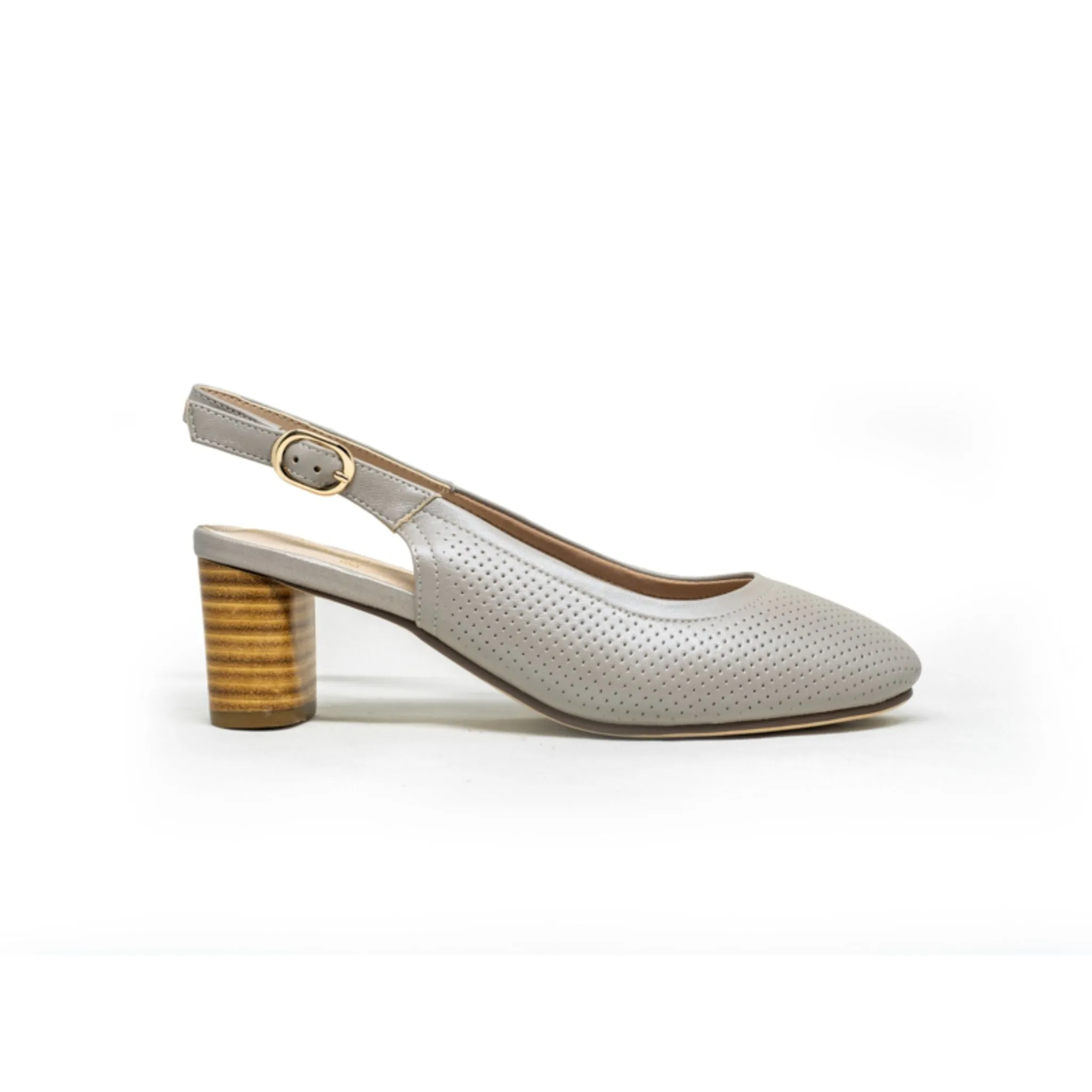 Barani Classic Leather 5cm Heeled Sandals Perforated 9033 Khaki