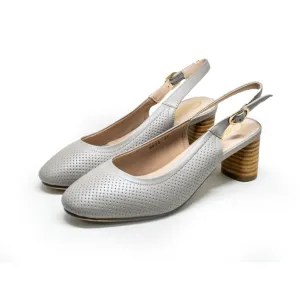 Barani Classic Leather 5cm Heeled Sandals Perforated 9033 Khaki
