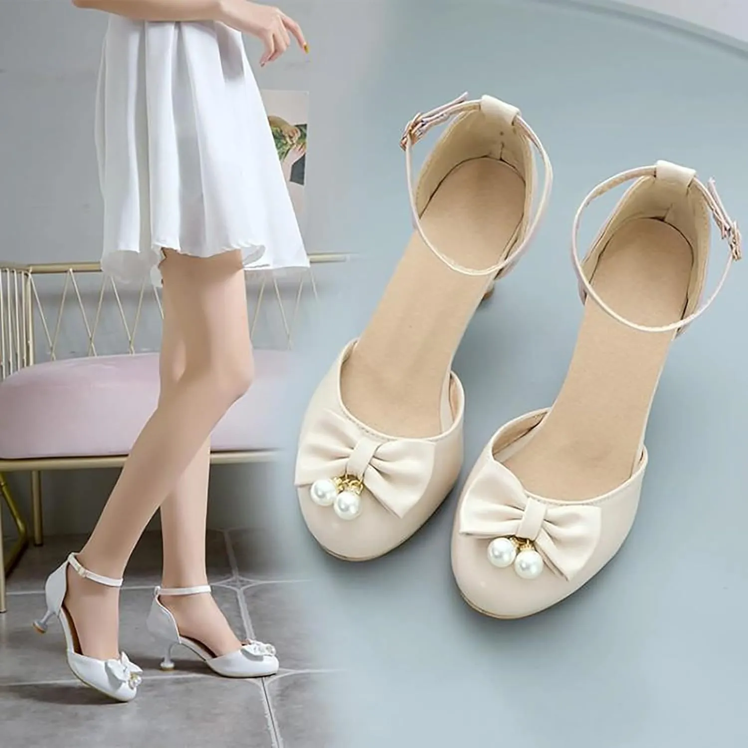 Big Kids Girl Summer Sandals Low Heel Dress Shoes Wedding Party Closed Toe Bow Tie High Heels Toddler Dress Shoes