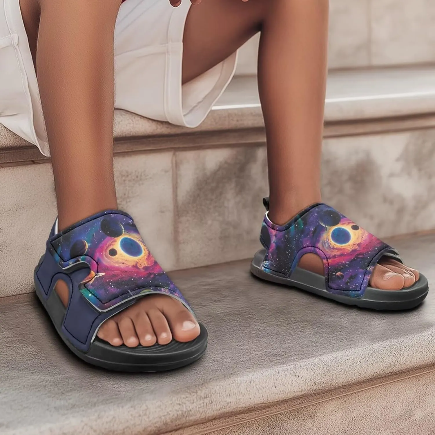 Boys Flame Sandals Kids Open Toe Outdoor Hiking Sandals Lightweight Athletic Beach Water Sport Shoes Adjustable