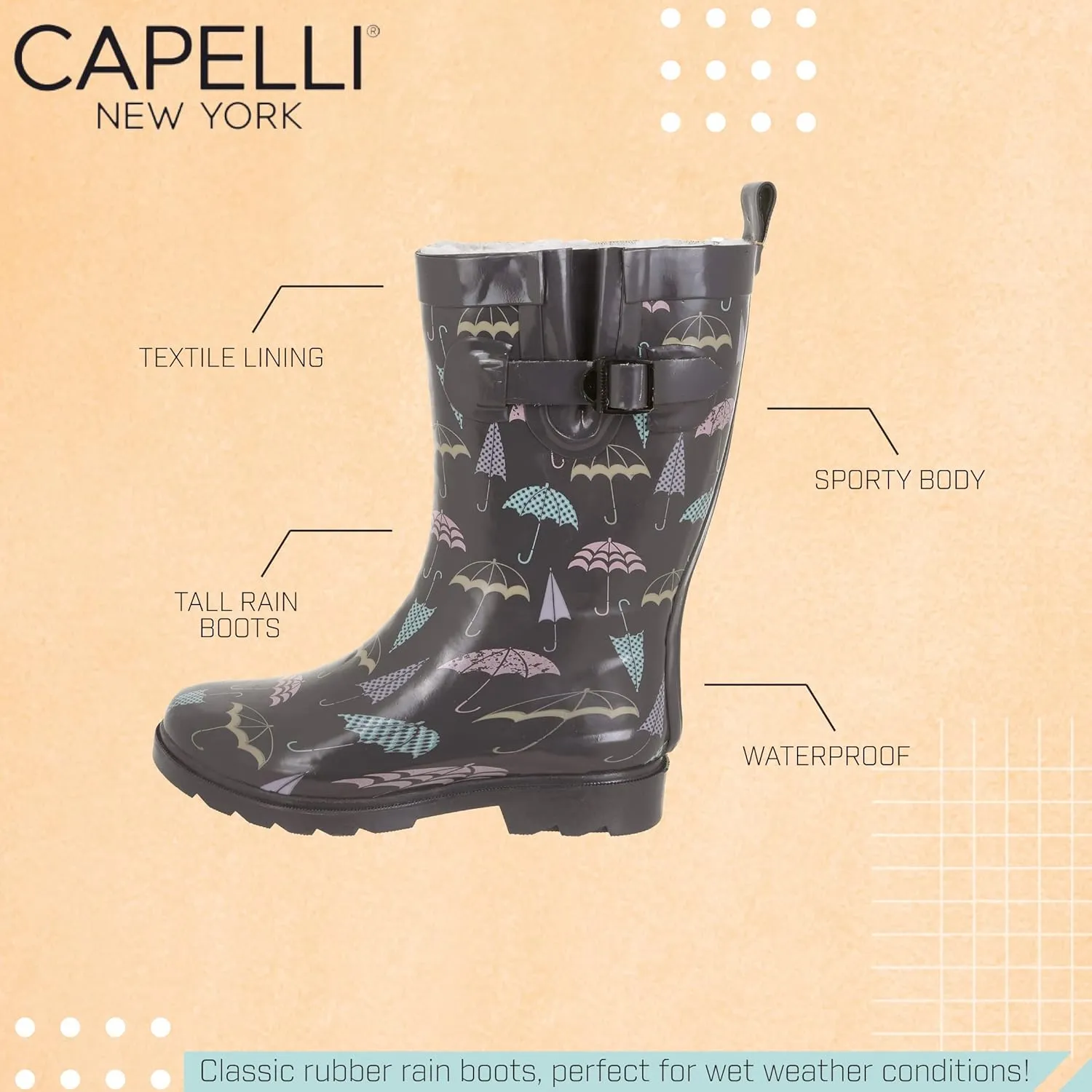 Capelli New York Ladies Mid-Calf Cozy Lined Rain Boots