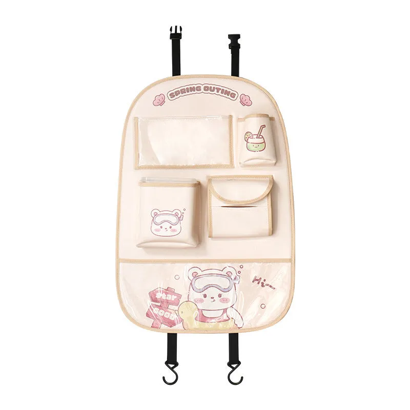 Car Seat Back Organizer & Kick Mat Cute, Waterproof & Multi-Pocket Storage