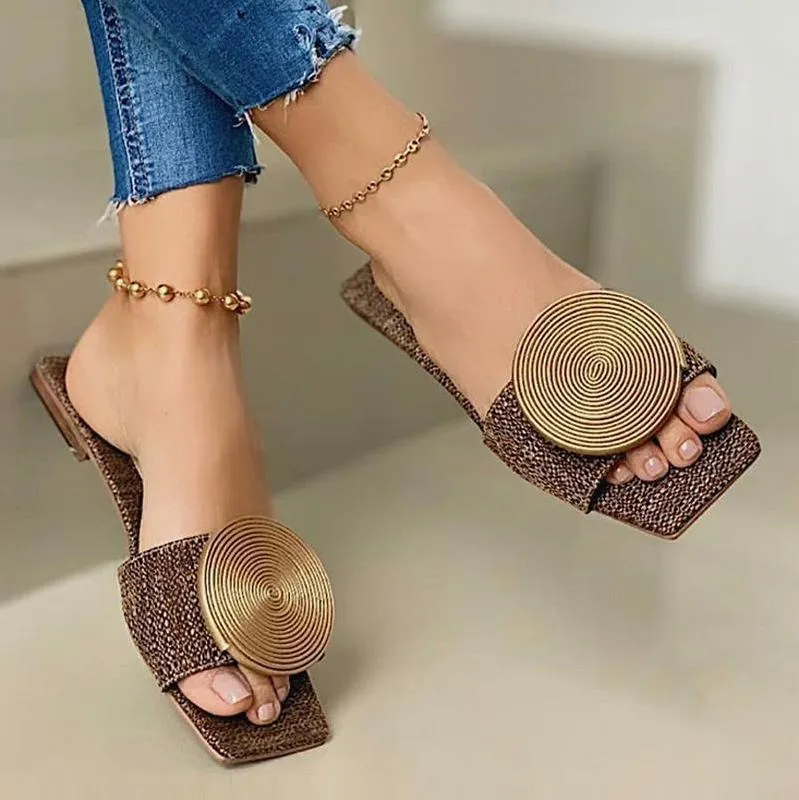 Comfybear™Solid Round Buckle Decoration Flat Sandals