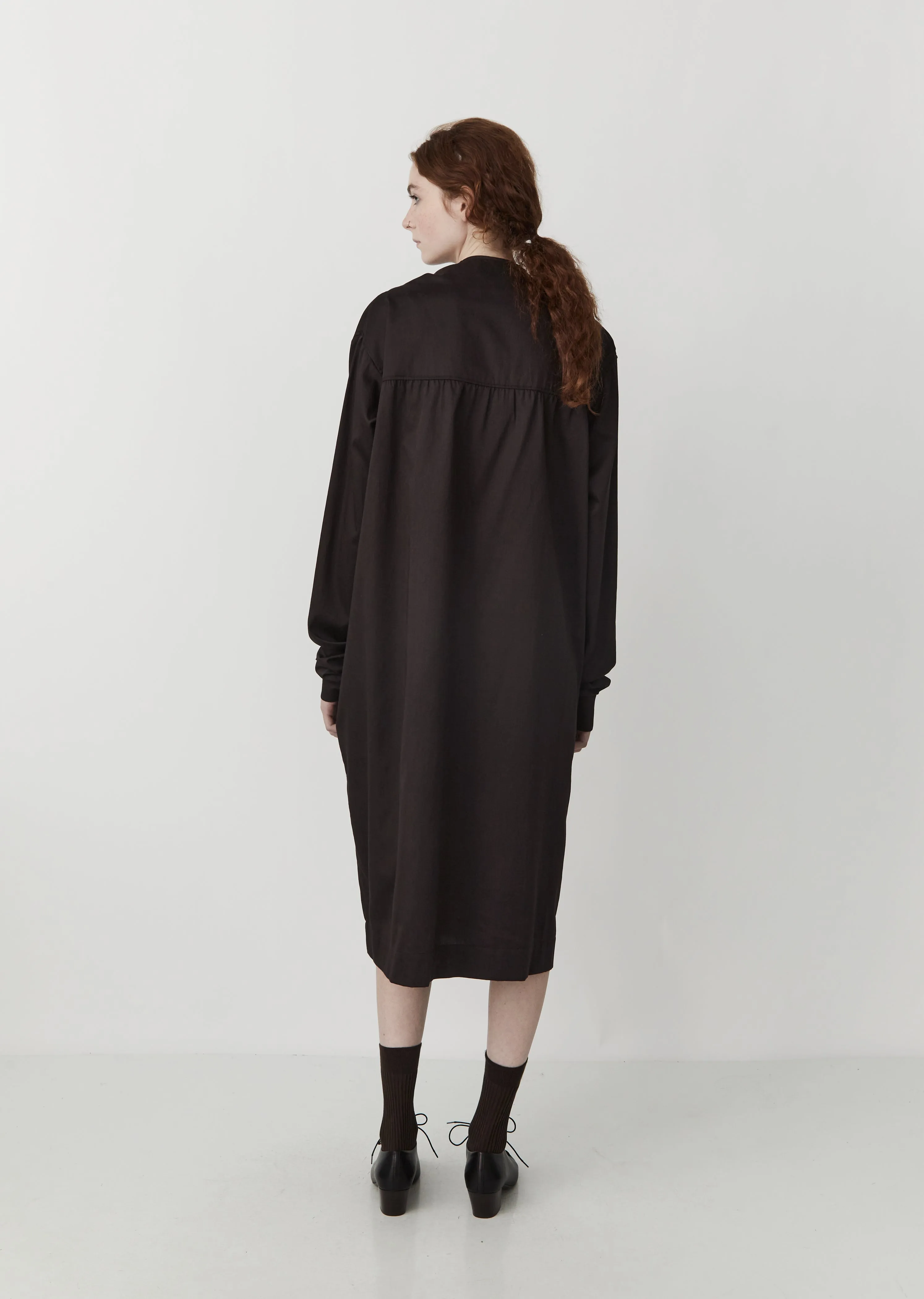 Cotton Satin Asymmetrical Dress with Tie — Midnight Brown