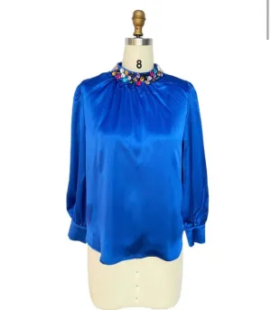 Crystals Neck Blue Cobalt Blouse