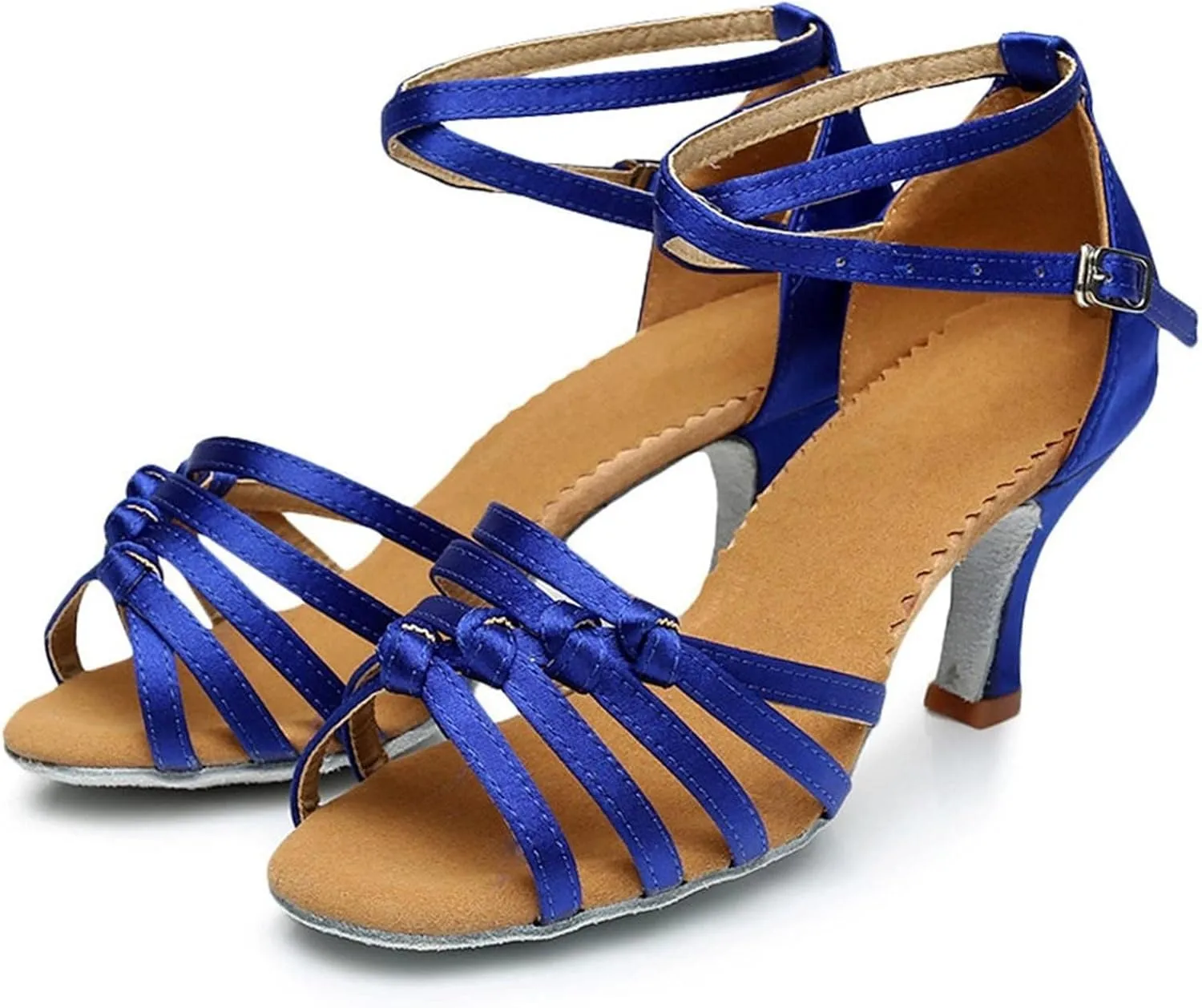 CsgrFagr Sandals for Womens Lace Up Latin Dance High Heels Shoes Rhinestone Heeled Ballroom Salsa Tango Party Sequin Dance Shoes Women Clear Sandals Heels (Blue, 6.5)