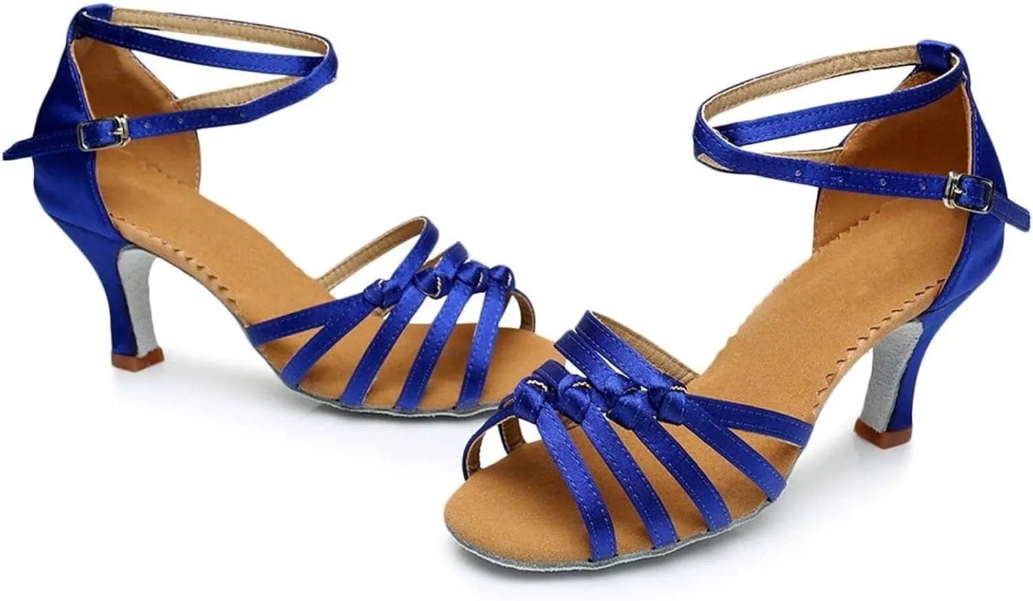 CsgrFagr Sandals for Womens Lace Up Latin Dance High Heels Shoes Rhinestone Heeled Ballroom Salsa Tango Party Sequin Dance Shoes Women Clear Sandals Heels (Blue, 6.5)