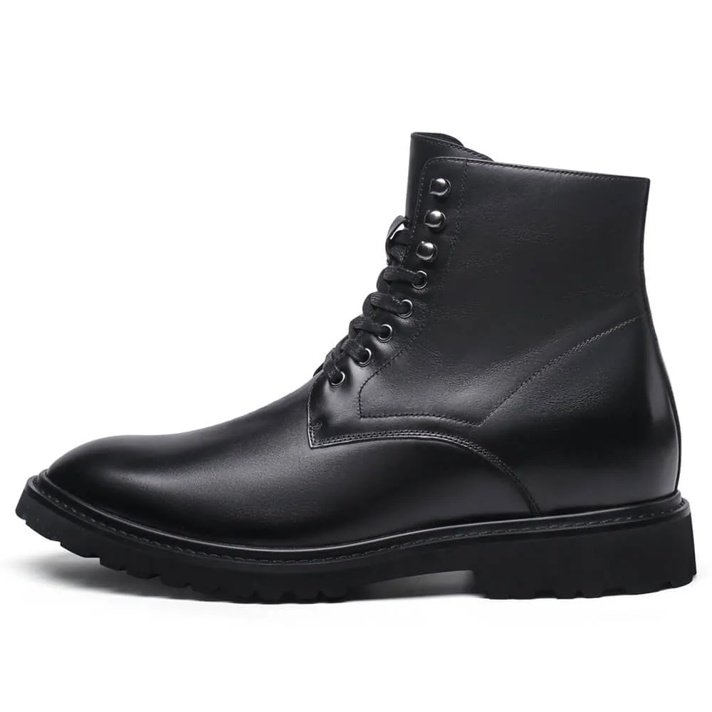 Custom-9 CM / 3.54 Inches CMR CHAMARIPA Elevator Work Boots - Black Leather Height-Increasing Boots