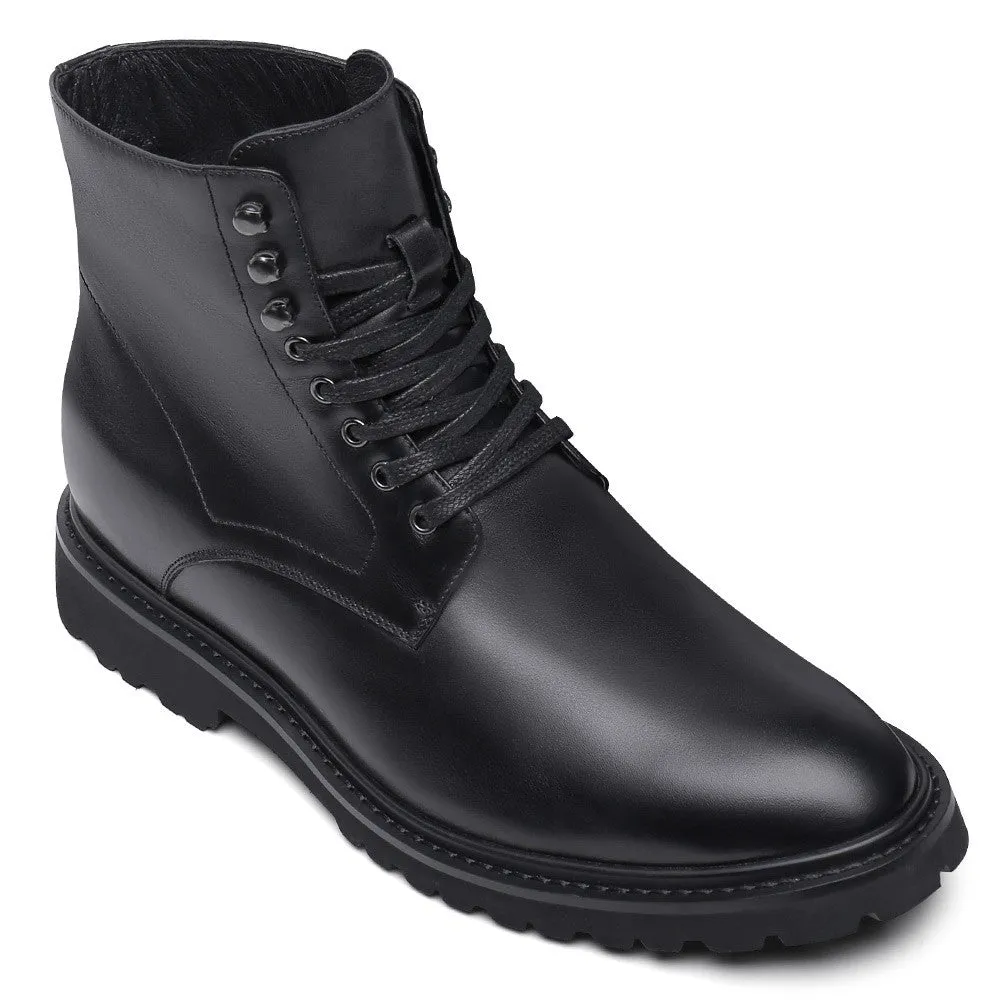 Custom-9 CM / 3.54 Inches CMR CHAMARIPA Elevator Work Boots - Black Leather Height-Increasing Boots