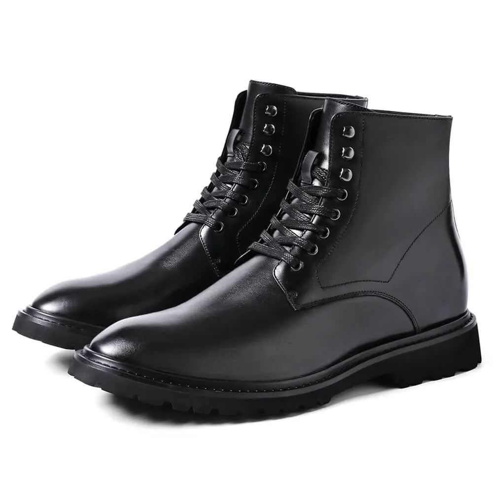 Custom-9 CM / 3.54 Inches CMR CHAMARIPA Elevator Work Boots - Black Leather Height-Increasing Boots