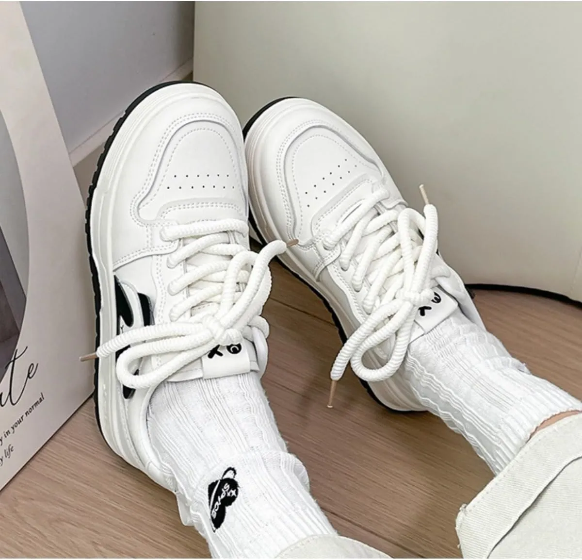 Cute Panda Sneakers for Women - White Platform Athletic Shoes with Animal Design, Casual Fashion Comfortable Walking Shoes