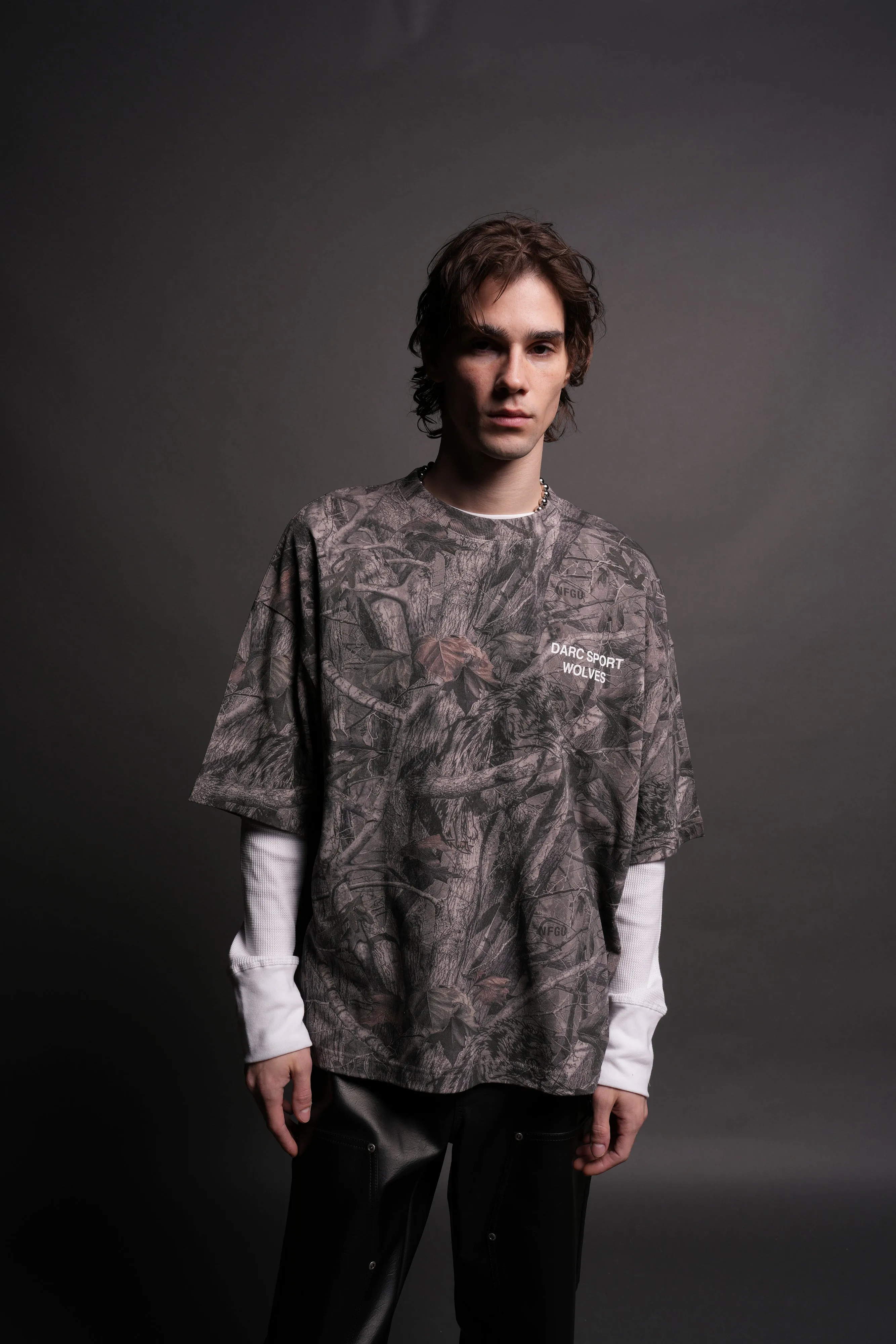 Darc Sport Wolves "Premium" Box Cut Tee in Driftwood Wolf Forest Camo