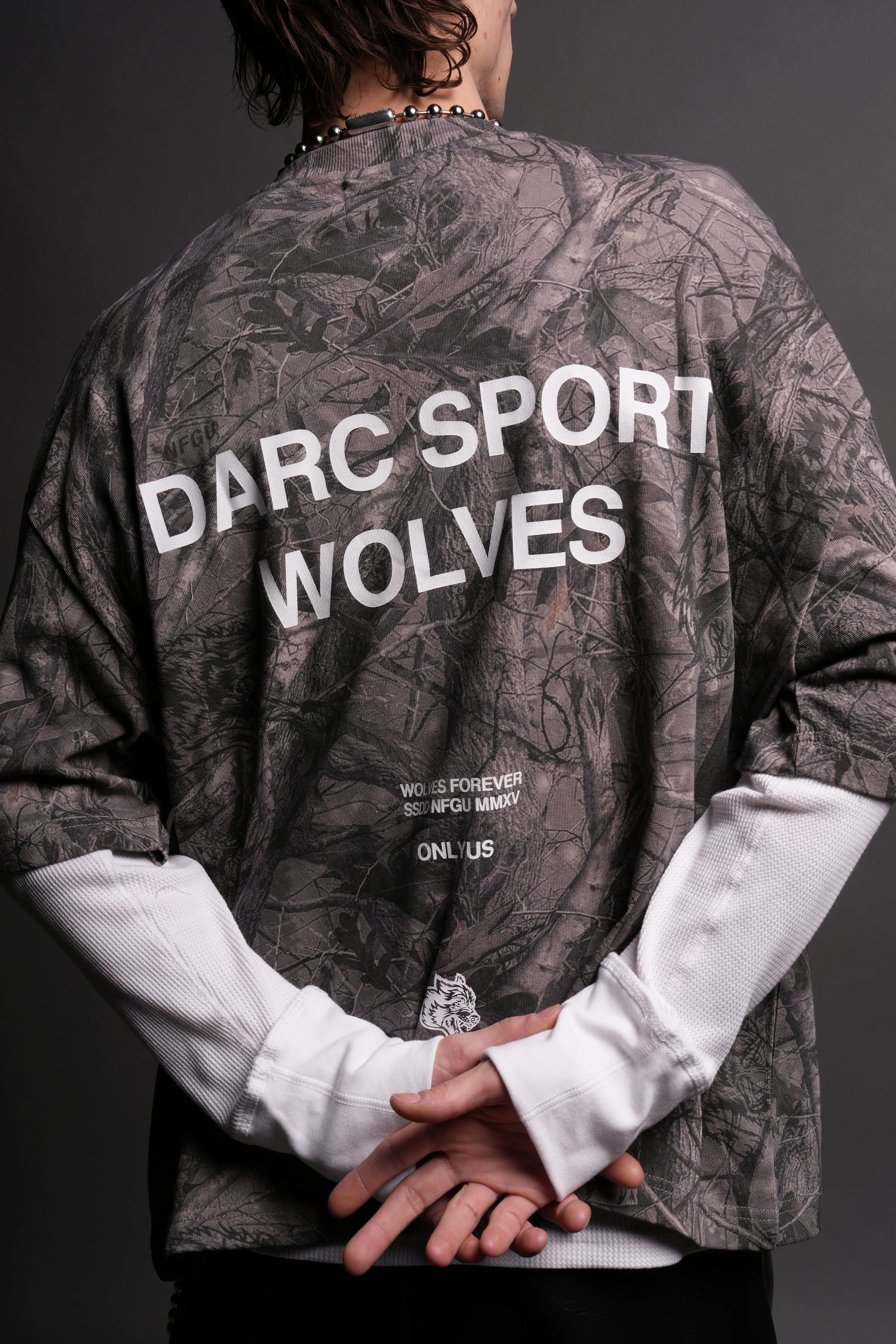 Darc Sport Wolves "Premium" Box Cut Tee in Driftwood Wolf Forest Camo