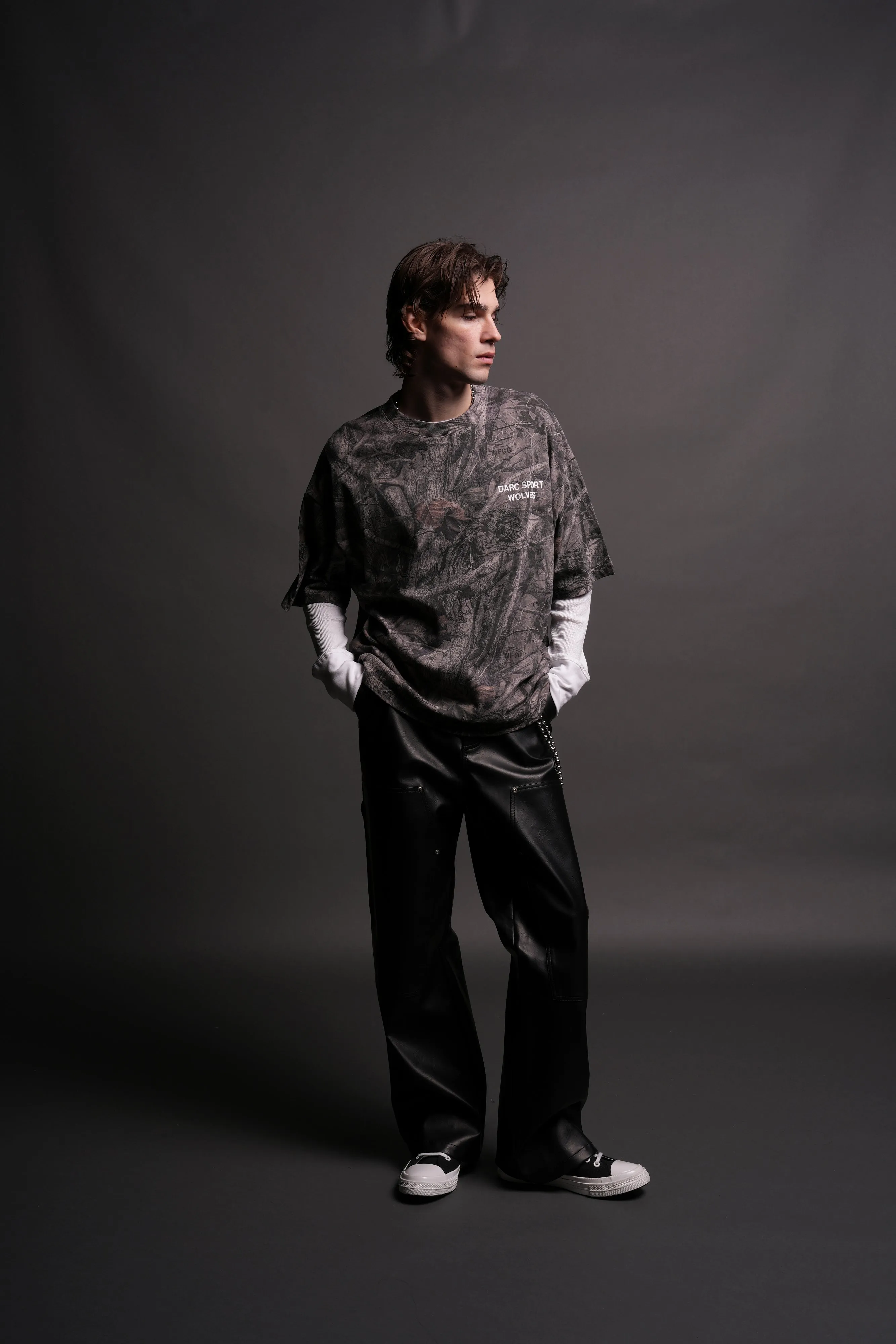Darc Sport Wolves "Premium" Box Cut Tee in Driftwood Wolf Forest Camo