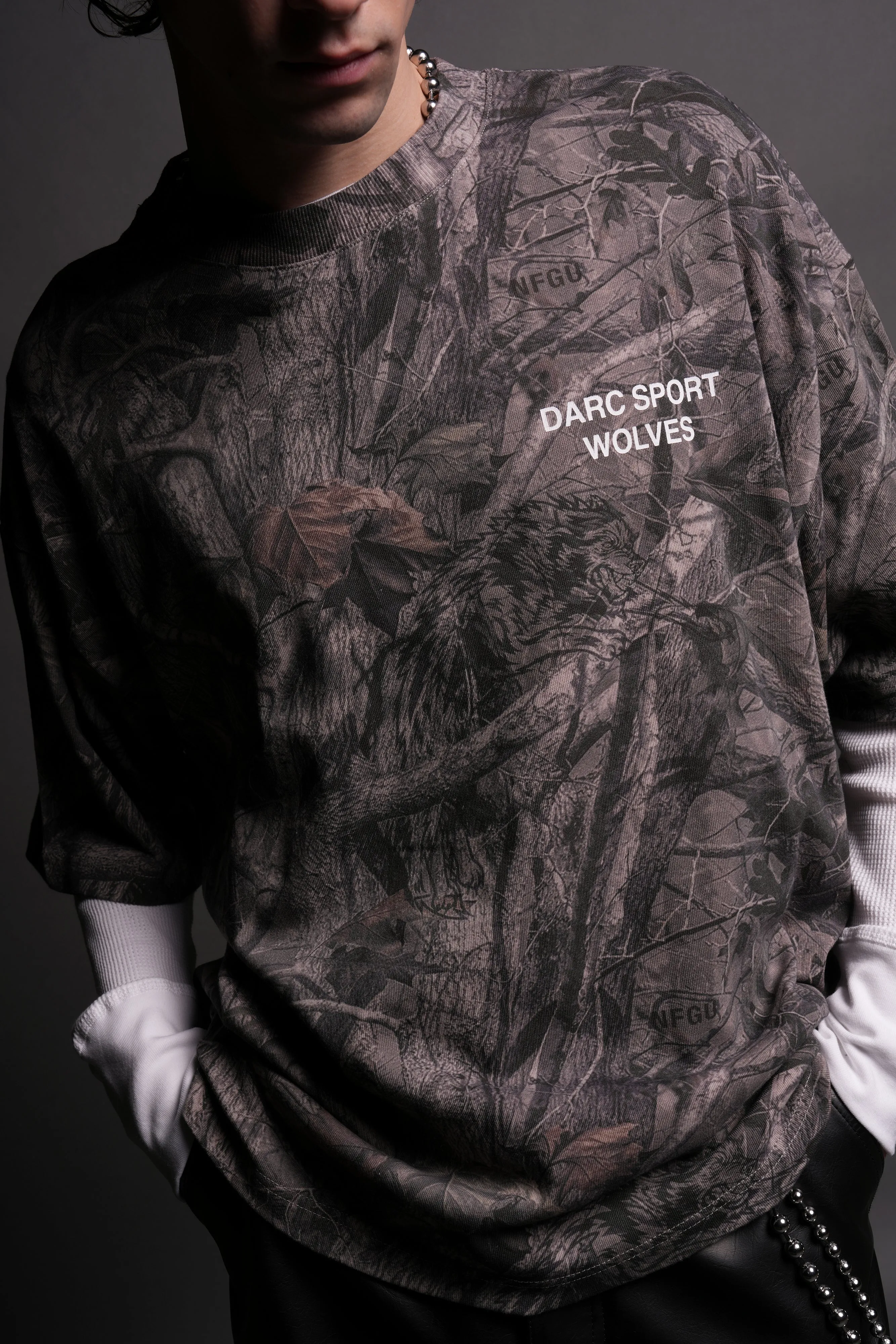 Darc Sport Wolves "Premium" Box Cut Tee in Driftwood Wolf Forest Camo