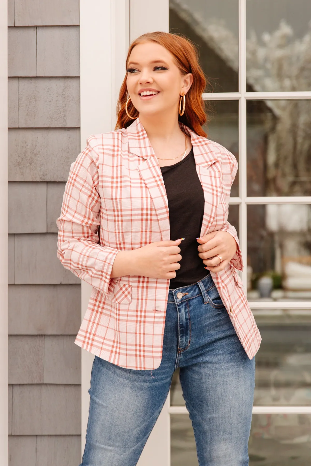 Dressed in Plaid Blazer In Pink - 5/5/2022