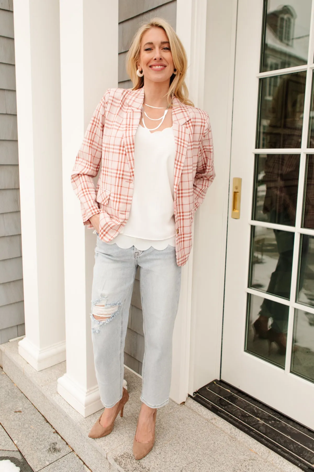 Dressed in Plaid Blazer In Pink - 5/5/2022