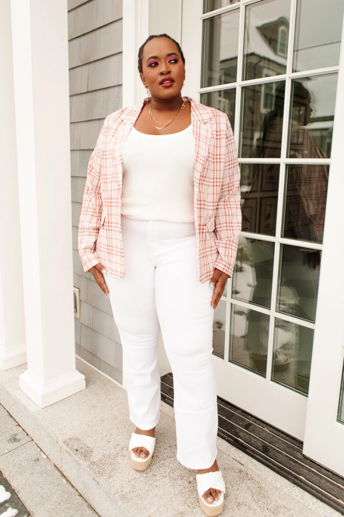 Dressed in Plaid Blazer In Pink - 5/5/2022