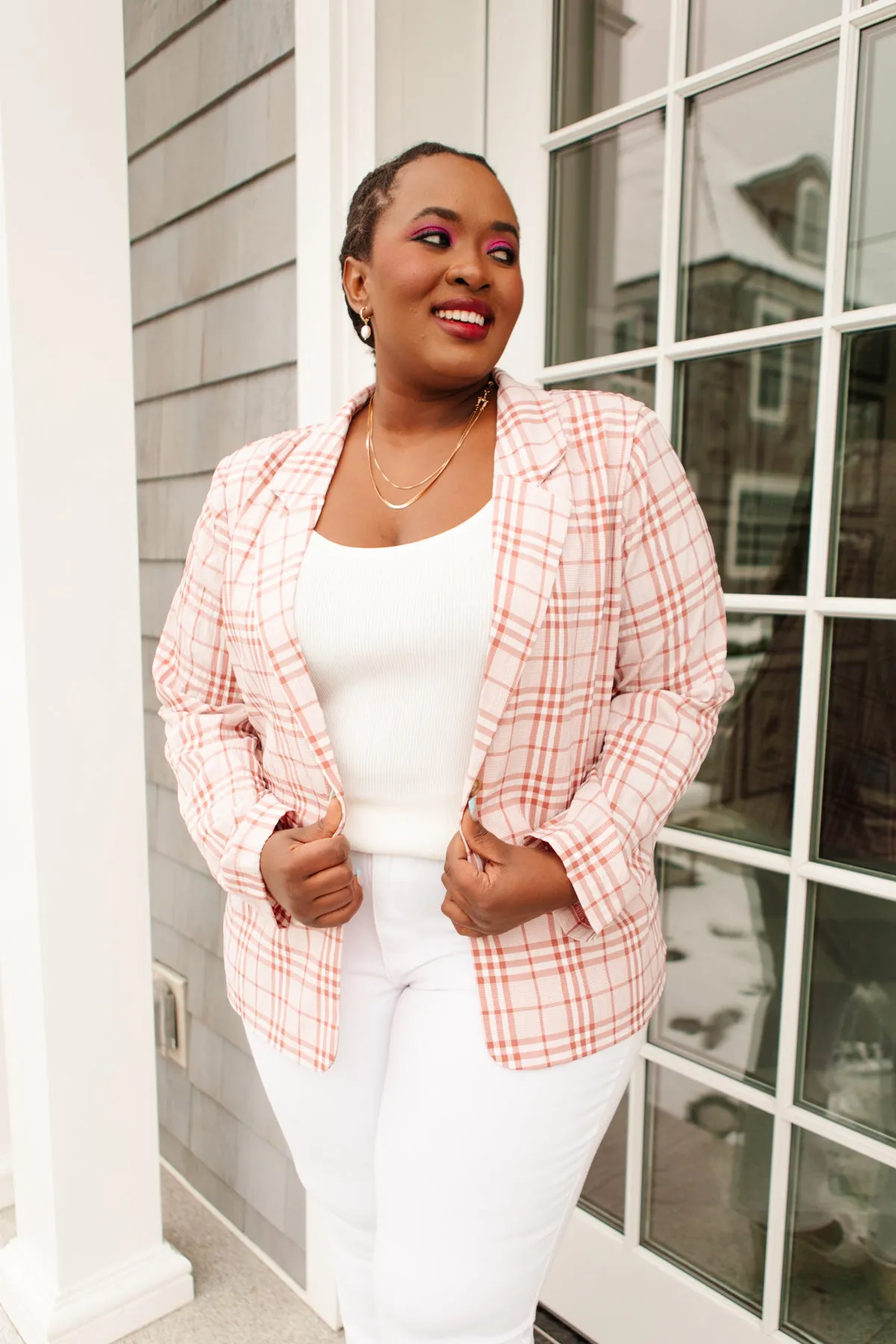 Dressed in Plaid Blazer In Pink - 5/5/2022