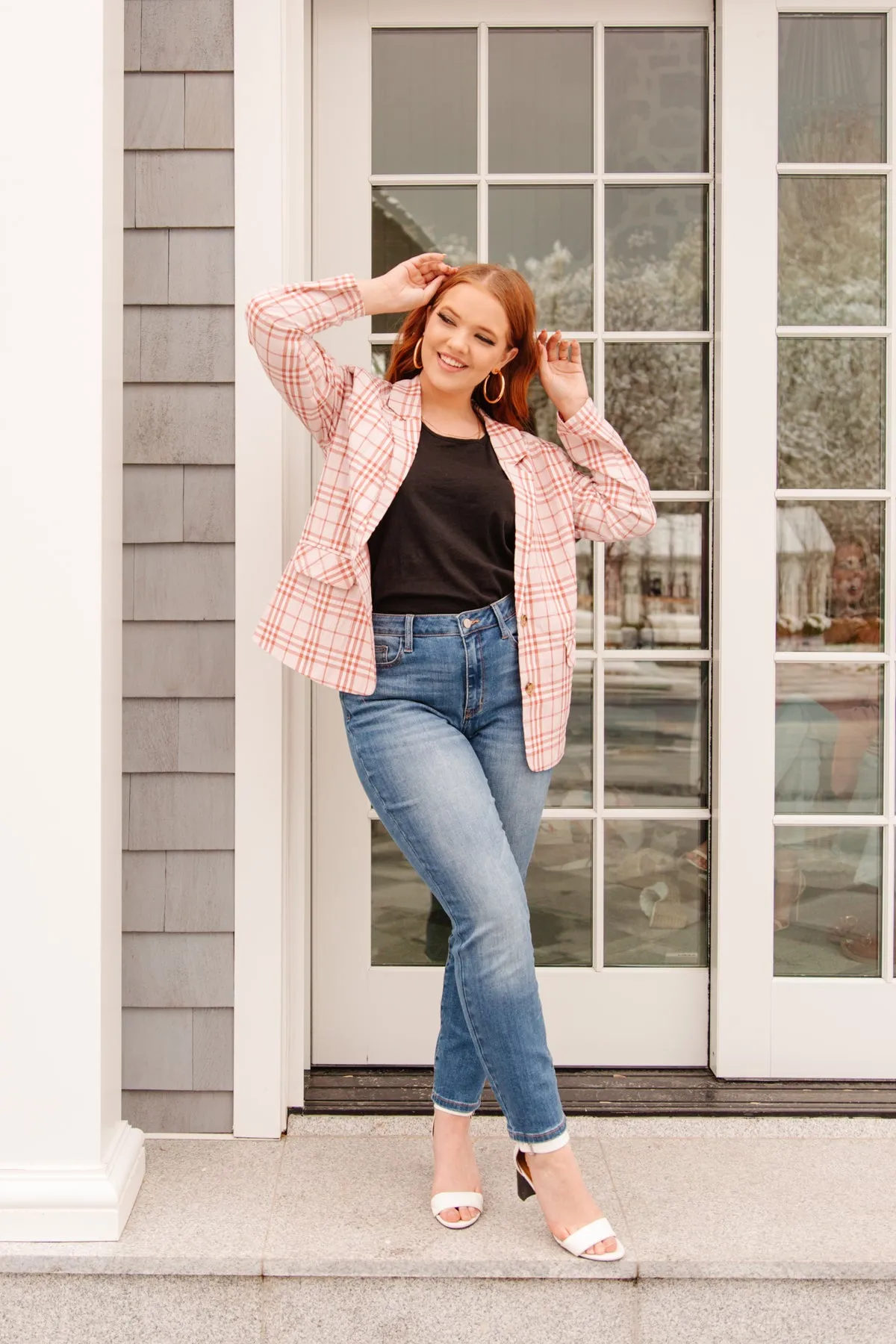 Dressed in Plaid Blazer In Pink - 5/5/2022
