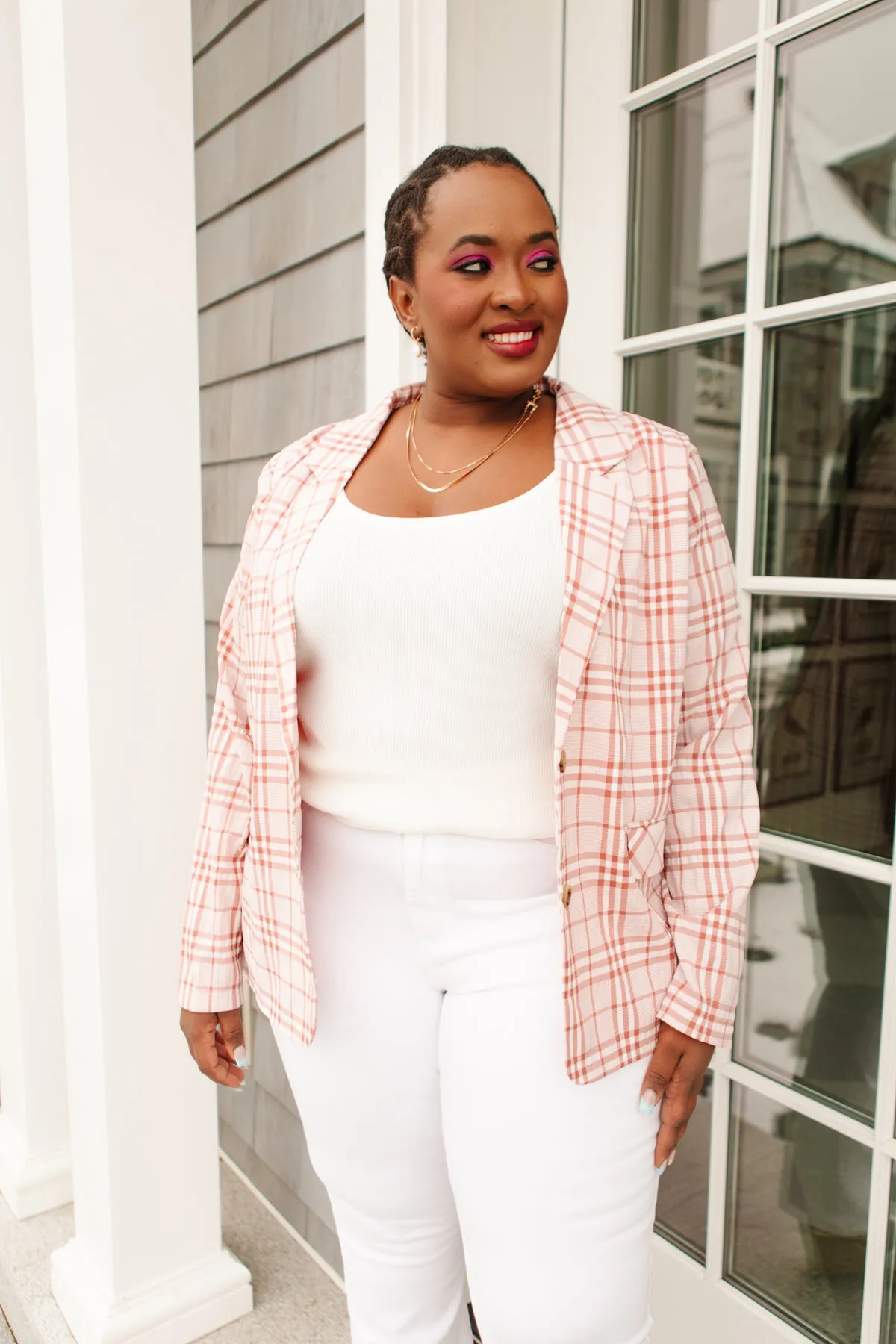 Dressed in Plaid Blazer In Pink - 5/5/2022