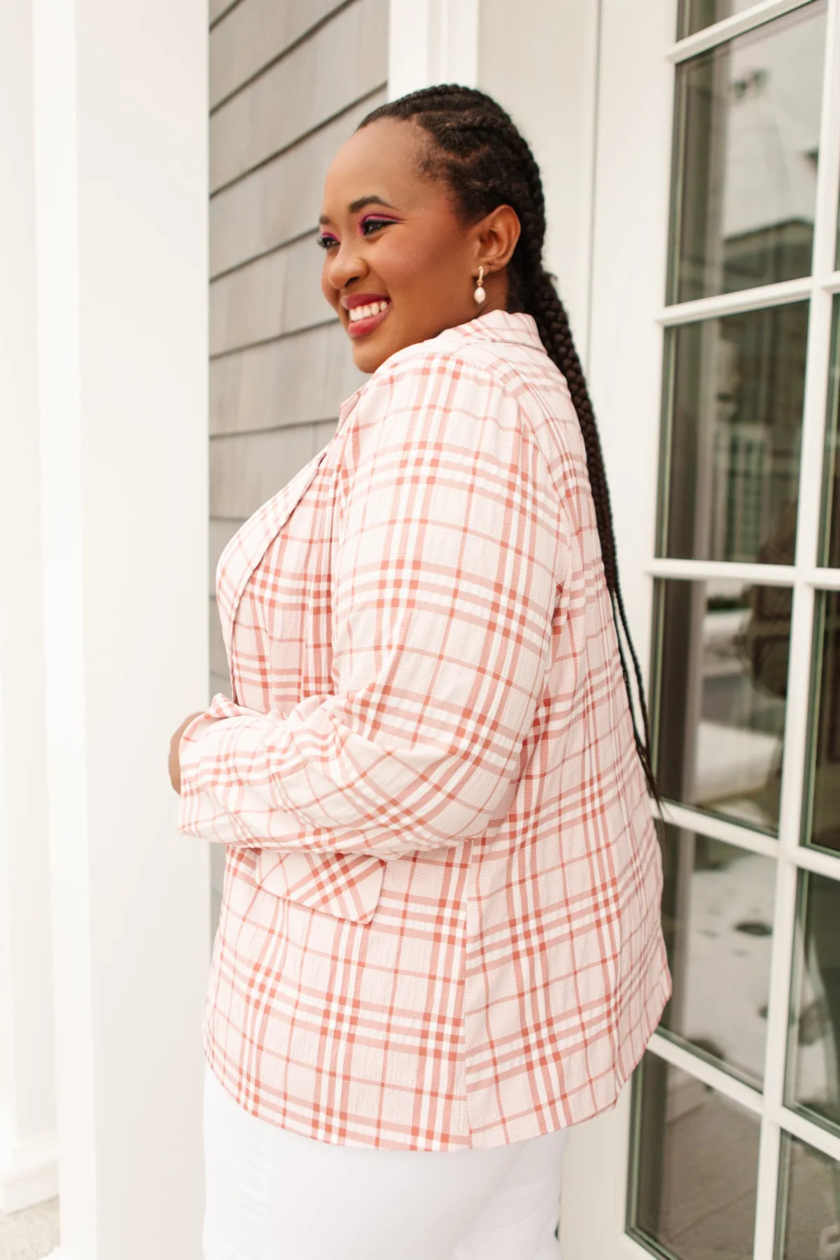 Dressed in Plaid Blazer In Pink - 5/5/2022