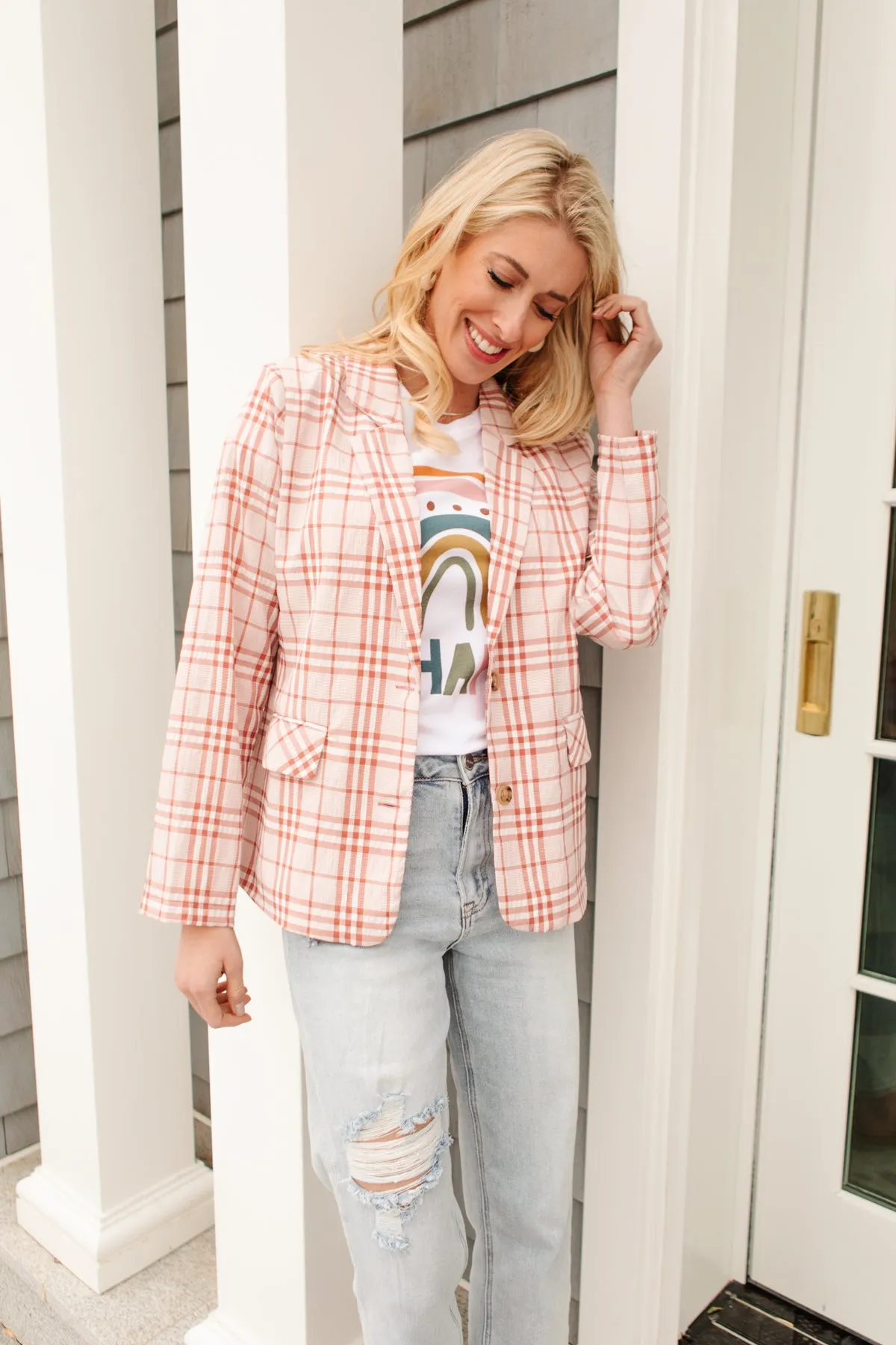 Dressed in Plaid Blazer In Pink - 5/5/2022