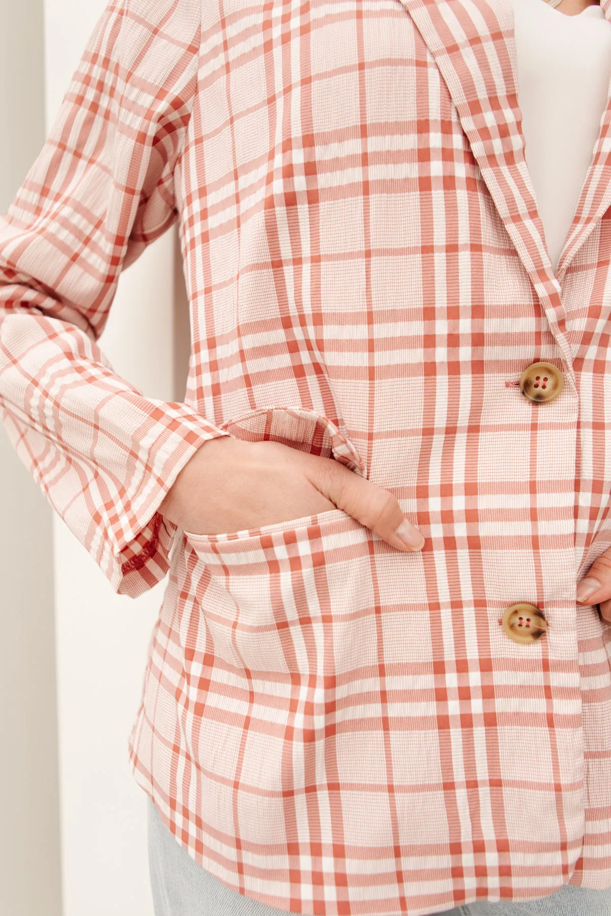 Dressed in Plaid Blazer In Pink - 5/5/2022