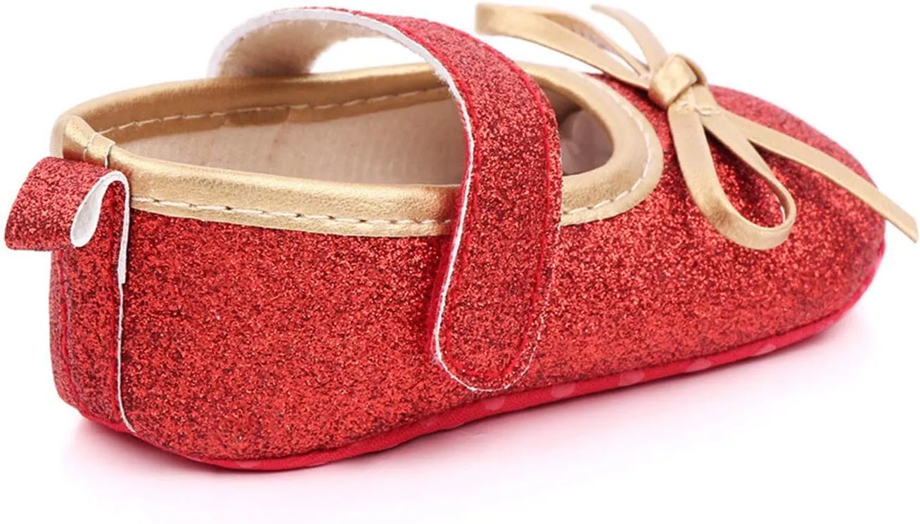 EnJoCho 0-18Months Baby Girls Bowknot Flats Bow Soft First Walking Princess Dress Shoes Anti-Slip Infant Crib Shoes