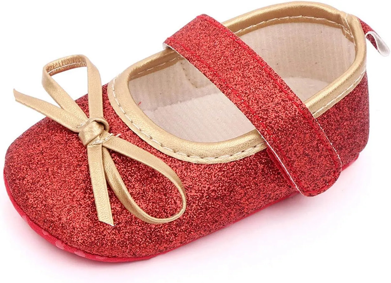 EnJoCho 0-18Months Baby Girls Bowknot Flats Bow Soft First Walking Princess Dress Shoes Anti-Slip Infant Crib Shoes