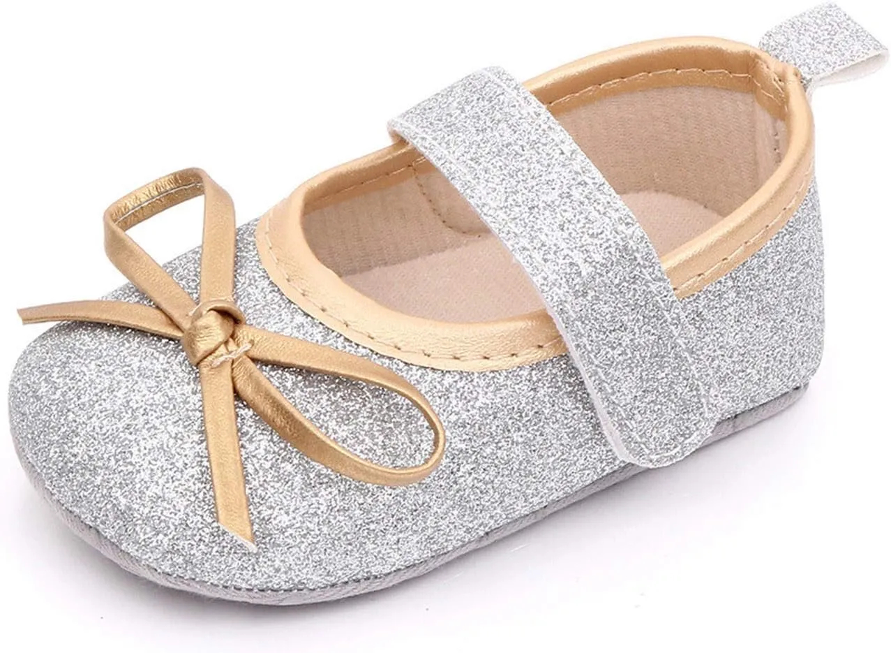 EnJoCho 0-18Months Baby Girls Bowknot Flats Bow Soft First Walking Princess Dress Shoes Anti-Slip Infant Crib Shoes