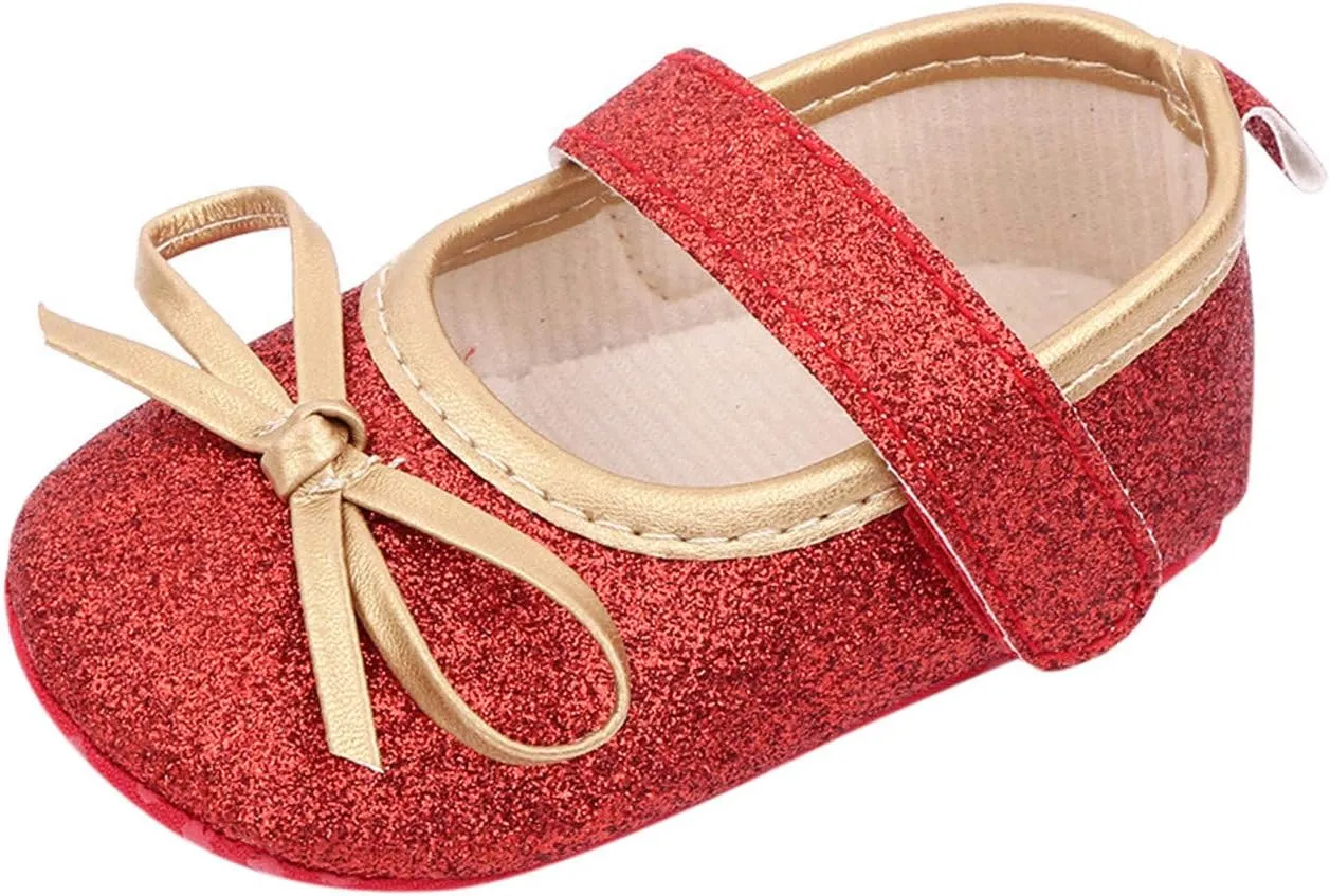 EnJoCho 0-18Months Baby Girls Bowknot Flats Bow Soft First Walking Princess Dress Shoes Anti-Slip Infant Crib Shoes