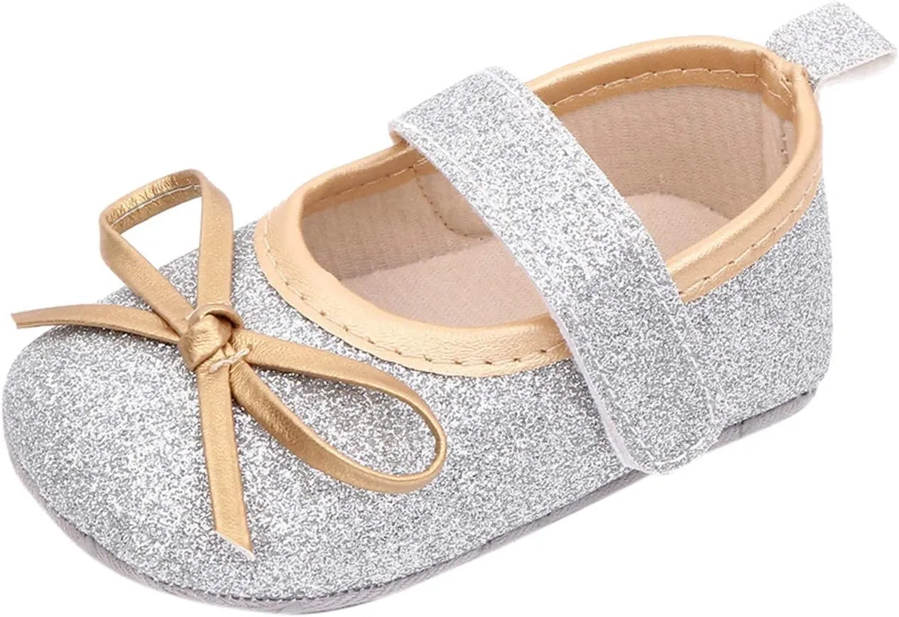 EnJoCho 0-18Months Baby Girls Bowknot Flats Bow Soft First Walking Princess Dress Shoes Anti-Slip Infant Crib Shoes