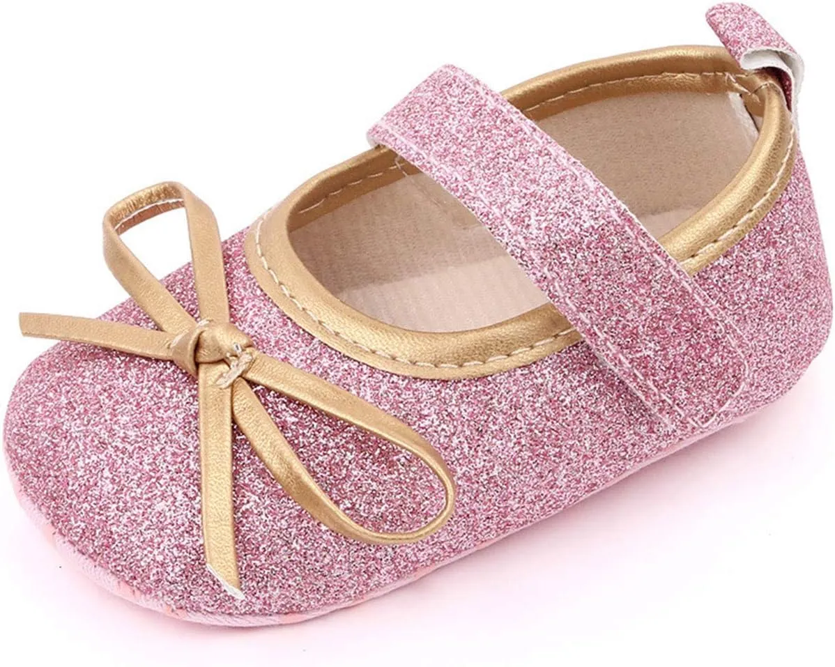 EnJoCho 0-18Months Baby Girls Bowknot Flats Bow Soft First Walking Princess Dress Shoes Anti-Slip Infant Crib Shoes