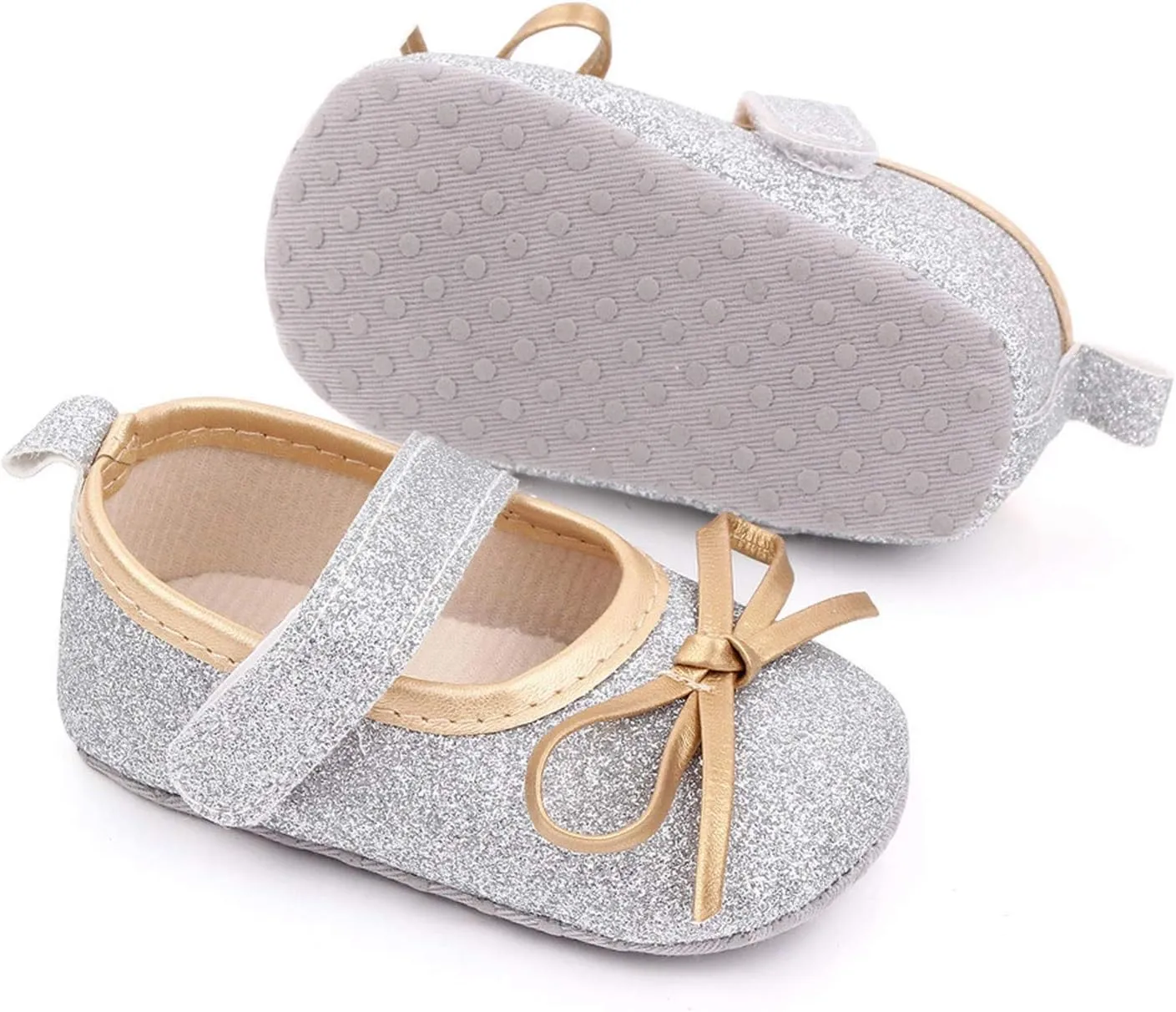 EnJoCho 0-18Months Baby Girls Bowknot Flats Bow Soft First Walking Princess Dress Shoes Anti-Slip Infant Crib Shoes