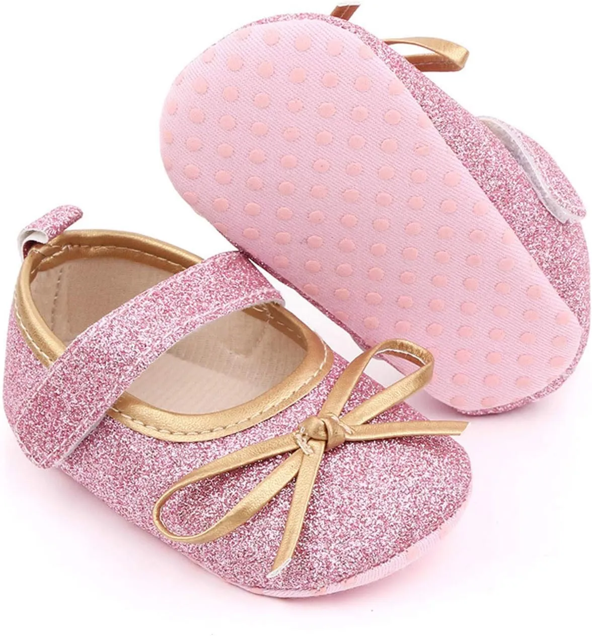 EnJoCho 0-18Months Baby Girls Bowknot Flats Bow Soft First Walking Princess Dress Shoes Anti-Slip Infant Crib Shoes
