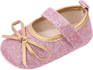 EnJoCho 0-18Months Baby Girls Bowknot Flats Bow Soft First Walking Princess Dress Shoes Anti-Slip Infant Crib Shoes