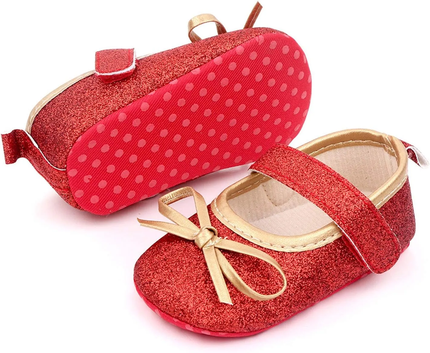 EnJoCho 0-18Months Baby Girls Bowknot Flats Bow Soft First Walking Princess Dress Shoes Anti-Slip Infant Crib Shoes