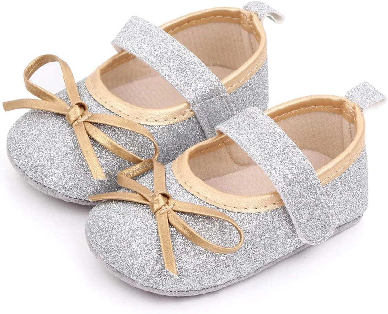EnJoCho 0-18Months Baby Girls Bowknot Flats Bow Soft First Walking Princess Dress Shoes Anti-Slip Infant Crib Shoes