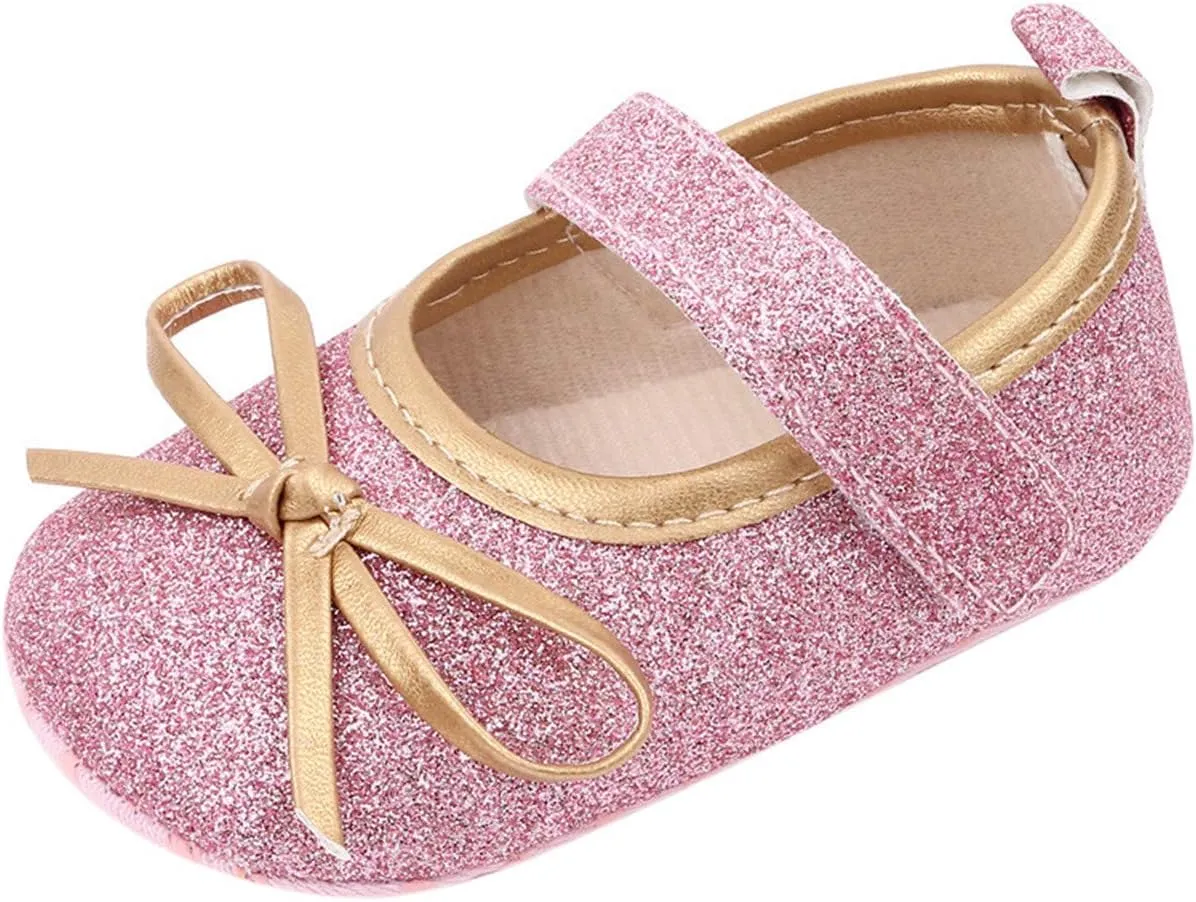 EnJoCho 0-18Months Baby Girls Bowknot Flats Bow Soft First Walking Princess Dress Shoes Anti-Slip Infant Crib Shoes