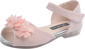 EnJoCho 1-7 Years Girl Rhinestone Flower Shoes Low Heel Princess Shoes Flower Wedding Party Dress Pump Shoes for Kid Toddler (Pink, 3 Years)