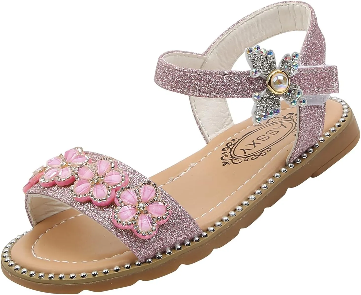 EnJoCho Girls Casual Shoes Open Toe Low Heel Dress Sandals Flower Girls Wedding Party Shoes for Toddler Little Kid Big Kid (Pink-07#F, 3-3.5Years)