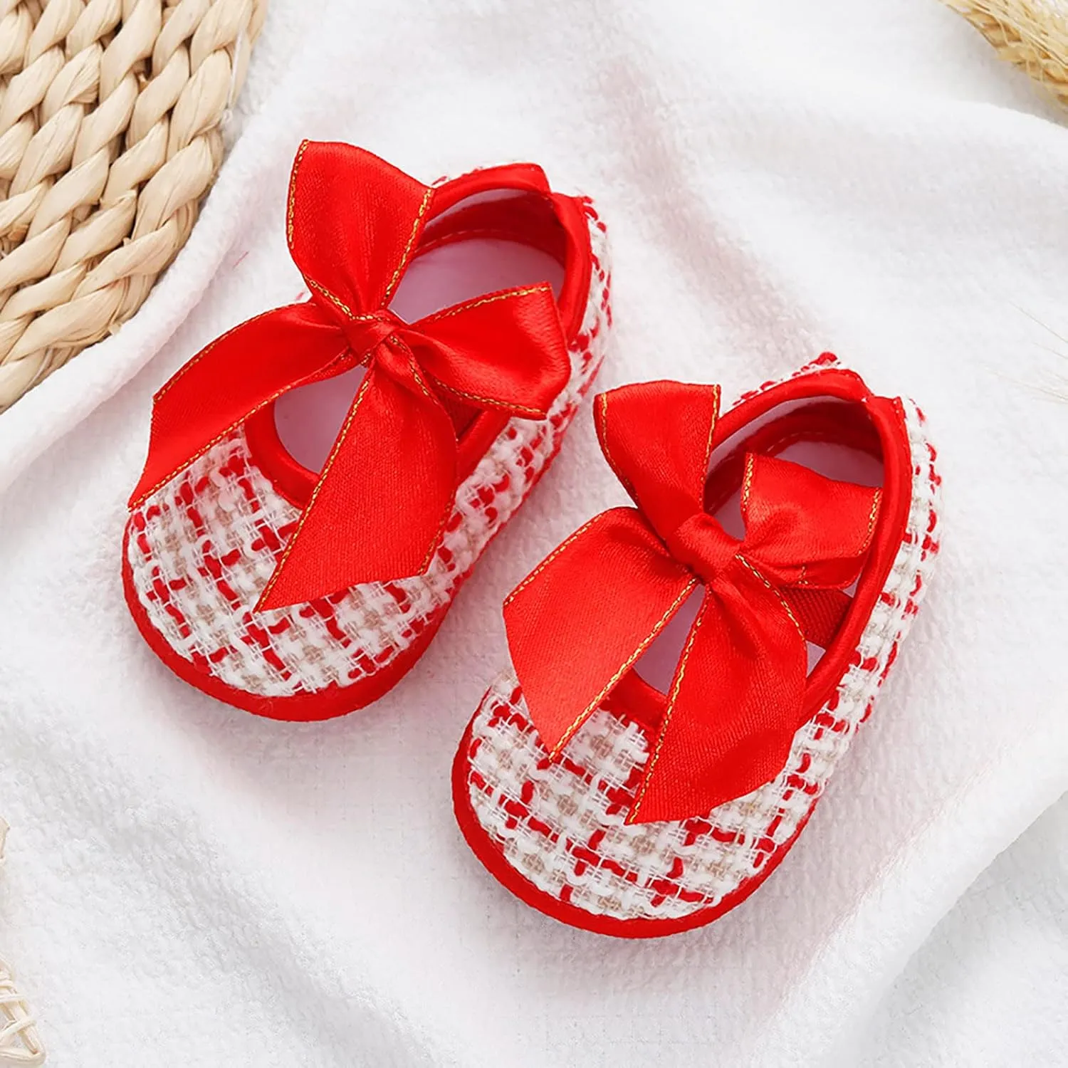 EnJoCho Running Shoes for Children Baby Girls Toddler Soft Shoes Infant Walkers Shoes Bow Princess Bowknot Flat Walkers Shoes (Red, 3 Months)
