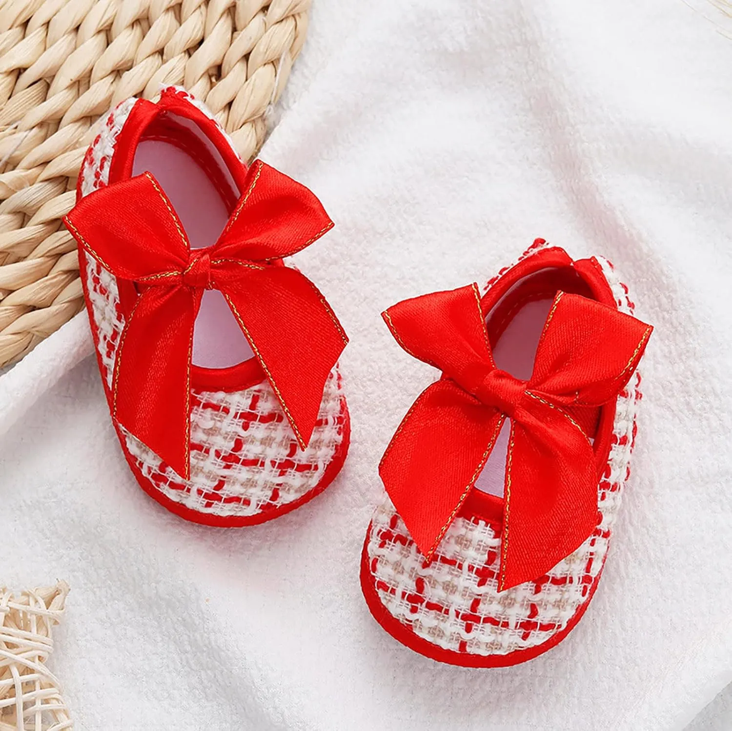 EnJoCho Running Shoes for Children Baby Girls Toddler Soft Shoes Infant Walkers Shoes Bow Princess Bowknot Flat Walkers Shoes (Red, 3 Months)