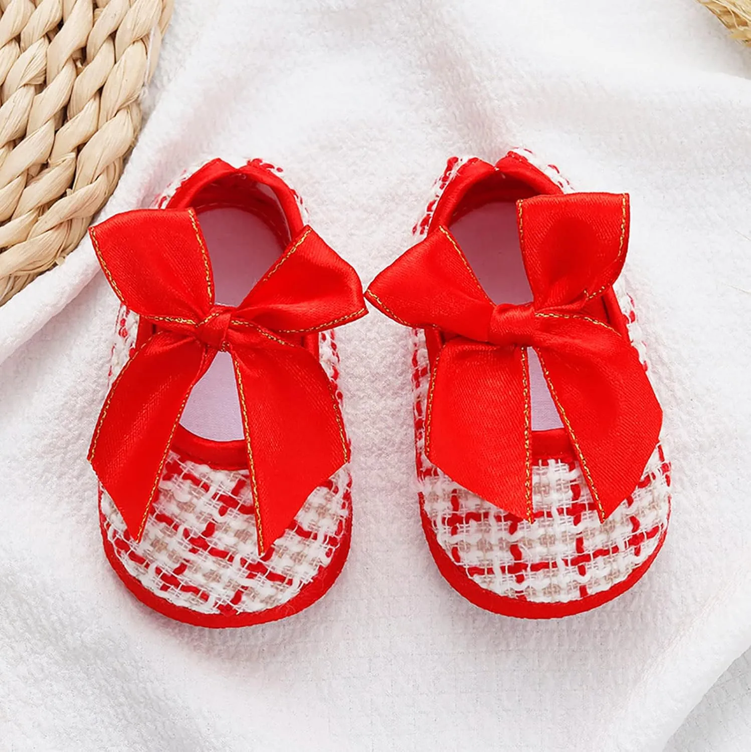 EnJoCho Running Shoes for Children Baby Girls Toddler Soft Shoes Infant Walkers Shoes Bow Princess Bowknot Flat Walkers Shoes (Red, 3 Months)